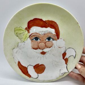 Vintage Hand Painted Santa Claus Decorative Plate 7” Christmas Cookies Signed